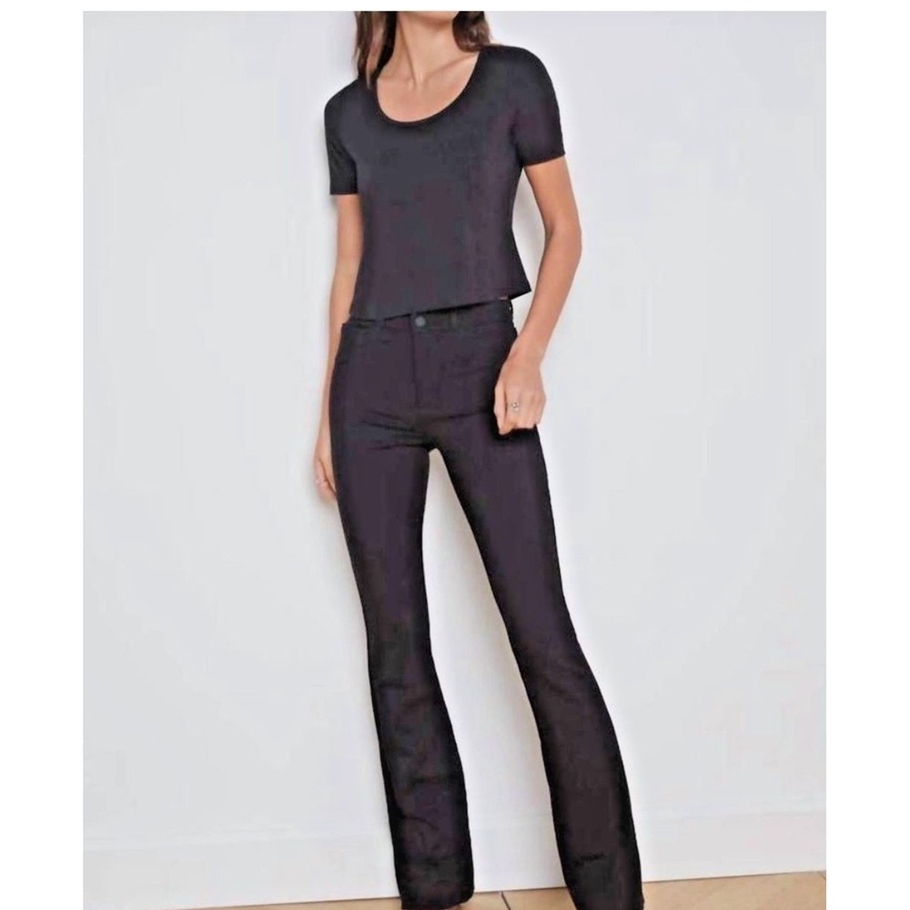 L'Agence Size 27 Selma Sleek Baby Boot Pants Ponte Knit Black Metallic Stripe